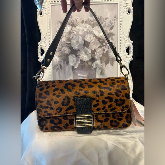 🐆Divina Firenze leopard print calf hair & leather shoulder bag🐆NWT - Picture 6 of 14